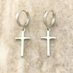 925 Sterling Silver Cross Earrings Cross Huggie Hoop Earrings Minimalist Hoops